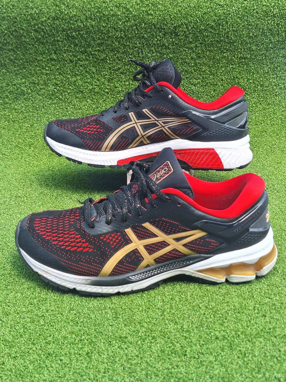 ASICS Gel-Kayano 26 Women's Black Red Gold Shoe Size 10.5 US 42.5 Euro 26cm